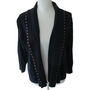 Lark Lane Women's Navy Blue Long Sleeve Open Front Cardigan Sweater Size XL